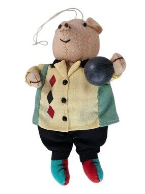 Seasons Of Cannon Falls Heart Felts Bowling Pig Christmas Ornament 1950s Style